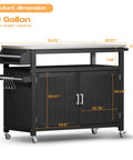 43.3-Inch Outdoor Kitchen Island with storage cabinet, stainless steel top, lockable wheels, and hanging hooks