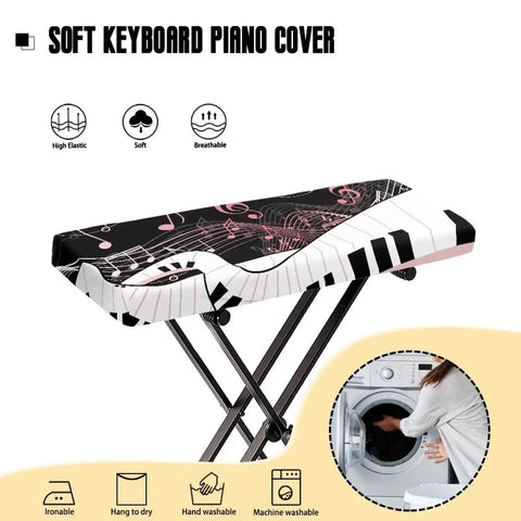 Pink Musical Notes Keyboard Dust Cover With Elastic Band Breathable Stretch Cloth fits full keyboard for digital pianos