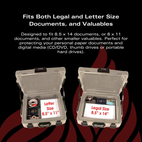 Portable Home Safe With Key Lock And Dual Latches, One Hour UL 350 Fire Rating, fits letter and legal documents, internal view
