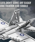 Close-up of movable wings and secure construction of F-18 Hornet Fighter Jet Building Set For Adults With 1387 Pieces.