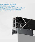 Plug and Play External Gpu Enclosure With Oculink And Usb4 Hot Swap Support Featuring A Rock Solid Eight Hundred Watt Power Supply To Upgrade Your Laptop Setup Today Black showing a sleek graphics card dock with built-in 800W power supply.