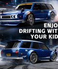 One Twenty Fourth Scale RC Drift Car With Four Wheel Drive Dual Speed Up To Twenty Kilometers Per Hour LED Lights Extra Drifting Tires