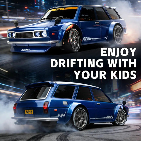 One Twenty Fourth Scale RC Drift Car With Four Wheel Drive Dual Speed Up To Twenty Kilometers Per Hour LED Lights Extra Drifting Tires