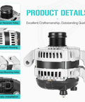 160A High Output Alternator For 3.6L V6 Vehicles 2011-2017 Direct Fit Replacement showing aluminum housing and pulley