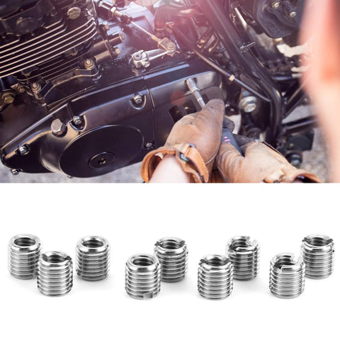 10pcs silver steel thread adapter sleeves, reducing nuts, self-tapping, slotted screw thread inserts for automotive use
