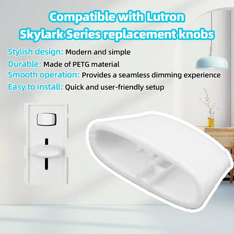 Close-up of a Six Pack Replacement Dimmer Knob Set Universal Dimmer Knobs For Ceiling Lights And Wall Switches Easy Install Fits Skylark Models SCL 153P S 600 S 600P S 660PNL S 603P S 603PNL S 603PG S 1000 Durable PETG beside a wall switch