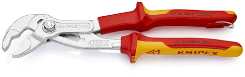 Cobra High Tech Water Pump Pliers 1000V Insulated With Tethered Attachment 10 Inch Red Yellow Quick Jaw Adjustment