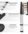 Features of 8.5 Foot Telescoping Ladder With One Button Retraction, Lightweight Aluminum Extension Ladder for Home And DIY Projects