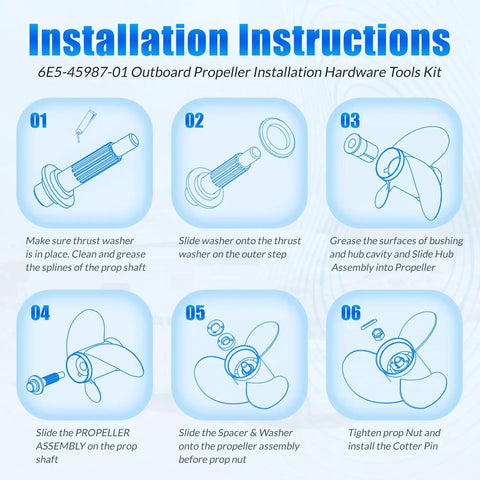 Installation guide for Outboard Propeller Installation Hardware Kit For Yamaha Outboard Engines 150HP To 300HP Replaces OEM 6E5-45987-01.