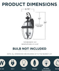 Dimensions for Newbury 20 Inch Outdoor Wall Lantern Two-Light Mystic Black With Clear Beveled Glass E12 Base, showing size and fixture details.