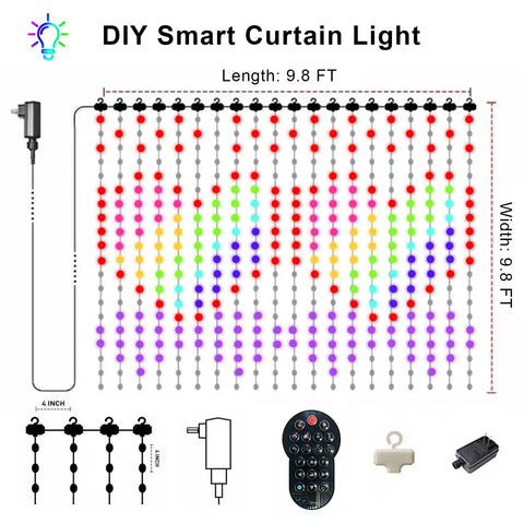 Smart Curtain String Lights RGB LED Fairy Lights DIY Color Changing With App Control Ideal For Wedding Decor Bedroom