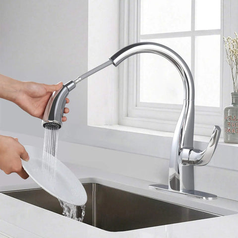 Gooseneck Pull Down Kitchen Faucet With Dual Function Sprayer, Single Handle Chrome Bar Sink Tap, Leak Free Design for RV Utility and Home Kitchens