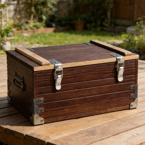 Wooden box with 8 Pack Stainless Steel 90 Degree Spring Toggle Latches With Clasp Buckle And Screws for secure closure