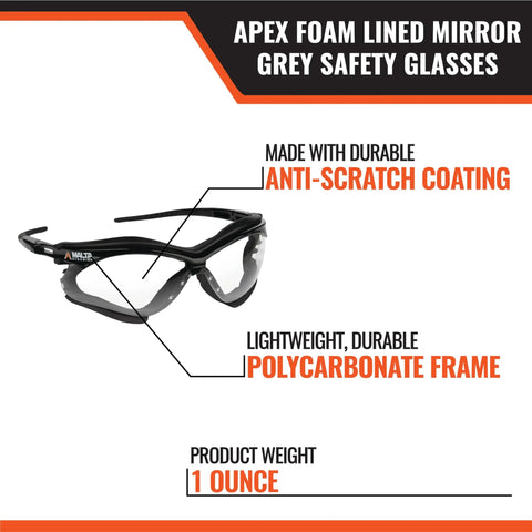 Tough As Nails Foamlined Safety Glasses With Anti Scratch Polycarbonate Lenses Wraparound Vision Ansi Z87 Certified foam lined safety glasses