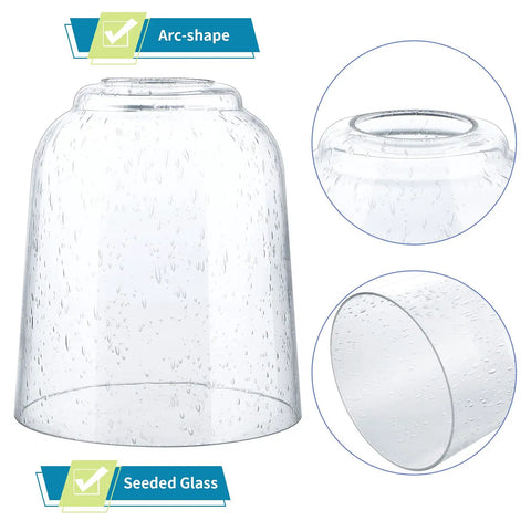 Seeded Glass Light Shade Globe Replacement for Wall Sconce Vanity Chandelier and Pendant Lighting with a Dope Clear Look Lipless Lip Shade High Transmittance and Heat Resistant Fixture Cover image showing clear seeded glass design.