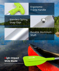 Emergency Telescoping Paddle Adjustable From 21 To 42 Inches Aluminum Shaft Lightweight Oar with Green Blade in Canoe
