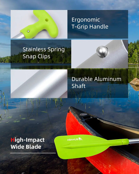 Emergency Telescoping Paddle Adjustable From 21 To 42 Inches Aluminum Shaft Lightweight Oar with Green Blade in Canoe