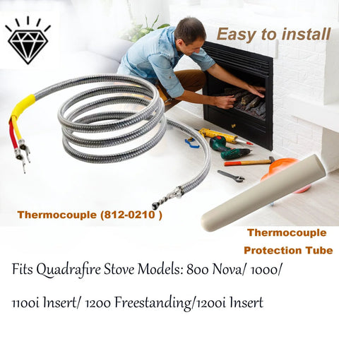 Thermocouple bundle kit with braided stainless wires and a protection tube for Quadra-Fire pellet stoves (800–1200 series).