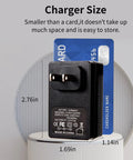 6V 1A DC Power Supply Wall Charger With 5.5x2.1mm And 2.5mm DC Plugs, Universal AC Adapter next to a card for size comparison