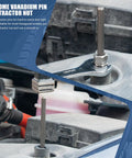 Chrome vanadium pin extractor used on a car engine with wrench, part of 25 Piece Broken Bolt Extractor Set With Drill Bit Guides.