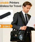 Slick Compact Thermal Printer With No Sweat Bluetooth Wireless Hookup For Travel And Road Trips Instant Mobile Photo Printing On The Go compatible with a businessman holding a document.