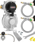 Two Tank RV Propane Regulator Kit With 18 Inch Hoses For RVs Vans And Campers, Dual-Stage Regulator Delivers 210000 BTU Main And 130000 BTU Backup