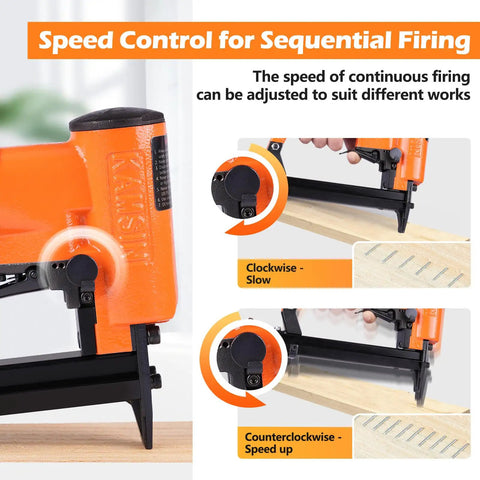 21 Gauge Pneumatic Upholstery Stapler With Continuous Firing Mode for 80 Series Staples, Speed Control Feature Demonstration