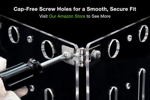 Close-up of Top Shelf Two Hole Hinge Set For Crafting Foldable Pet Ramps and Play Zones featuring cap-free screw holes.