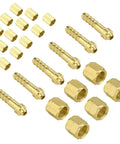 Flat lay brass torch hose repair kit, 24 pieces for 1/4 in. oxygen/acetylene hoses, fittings, nuts, ferrules, nipples.