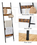 Killer 5-Tier Blanket Ladder With Heavy Duty Hooks, wall-leaning towel rack showcasing removable hooks and anti-tip kit.