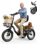 Adult E Trike With 1200W Peak Motor 18 MPH 3 Riding Modes And 748.8Wh Removable Battery For Smooth Acceleration Easy Hill Climbing And Daily Errands For Commuting Trails And Weekend Fun And City Cruising black electric trike with front basket and rear pet basket