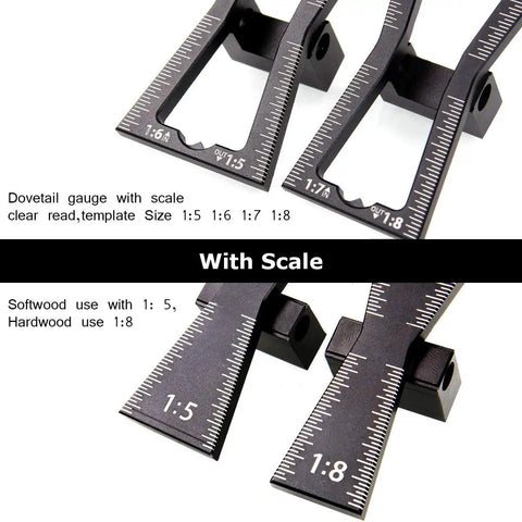 Heavy Duty Aluminum Dovetail Marker Guide Two Pack with scale markings for precise joint assembly and DIY projects.