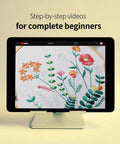 Video tutorial for Three Piece Beginner Embroidery Kit For Adults With Floral Designs Including Embroidery Hoop Colorful Threads Tools