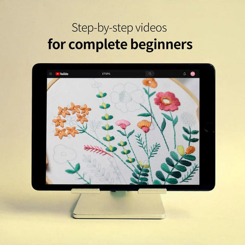 Video tutorial for Three Piece Beginner Embroidery Kit For Adults With Floral Designs Including Embroidery Hoop Colorful Threads Tools