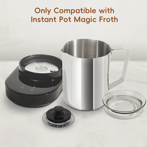 Replacement Whisks For Magic Froth 9 In 1 Electric Milk Steamer And Frother Duo Pack With Neodymium Magnets Compatible With Instant Pot Only Not For Other Brands, showing components with stainless steel jug and base.