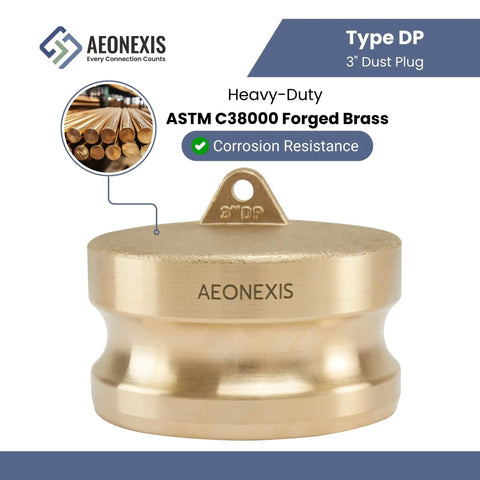 Heavy Duty 3 Inch Camlock Fittings Type DP Forged Brass Leak Proof Dust Plug Quick Connect Coupling For Water Gas Transfer showing smooth surface and corrosion resistance.