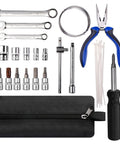 Heavy Duty Dirt Bike Repair Tool Kit For Trailside Fixes Compact Yet Professional Grade Wrench Set And Multi Tool For Enduro And Off Road Motorcycles Built To Handle Quick Maintenance On The Go with wrenches, pliers, and sockets displayed.