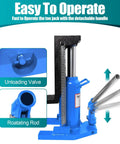 Rock Solid Heavy Duty Hydraulic Toe Jack Machine Claw Lifter For Tight Spaces showing unloading valve and rotating rod features.