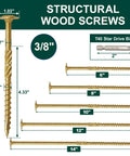 Premium Grade Structural Lag Screws Three Eighth By Six Inch Heat Treat Hardened with aggressive serrated threads displayed.