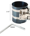 Adjustable Piston Ring Compressor Tool Fits 3.5 To 7 Inch Pistons With Spring Steel Body And Quarter Inch Drive Adjuster shown at 3.5 in size