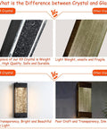 Comparison of K9 crystal and glass used in Black Wall Sconce With K9 Crystal Bubble And Dusk To Dawn Sensor Exterior LED Wall Mount Lantern.