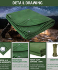 Heavy Duty Canvas Tarp 4x4 Ft Workhorse Water Resistant With Grommets UV Safe 22 Mil 14 Oz Tarpaulin Green with ropes