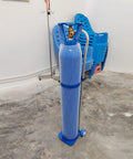 Gas Cylinder Cart With Ring Clamp, Built Tough Steel Hand Truck For Oxygen And Welding Cylinders, Height Adjustable Mobile Cart On Wheels, Anti Rust Steel Frame, Secure Tank Holder For Factories Hospitals And Schools with blue cylinder
