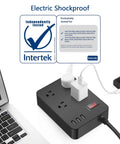 Weatherproof Outdoor Power Strip With 4 Outlets And 3 USB Ports, IPX4 Water Resistant Surge Protector alongside laptop
