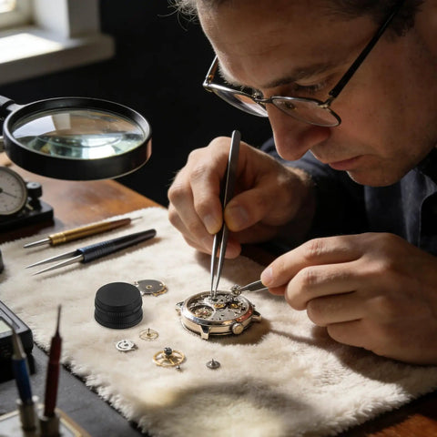 Watchmaker using Gearhead Watchmakers Oil Dish Ceramic Reservoir For Precise Lubrication on watch parts