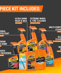 All in One Eight Piece Car Care Kit With Extreme Tire Shine And Ultra Shine Wash And Wax Glass Cleaner Multi Purpose Cleaner