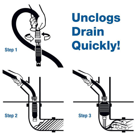 VIP2 Drain Unclogging Kit For 1.5 To 3 Inch Kitchen Drains, Water Powered Cleaner With Crossbar Adapter, DIY use diagram