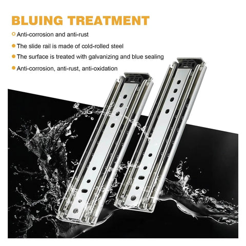 44 Inch Full Extension Drawer Slides Pair With Side Mount And Lock Detachable Quick Release, steel construction, bluing treatment