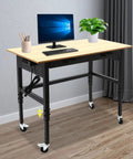 Heavy Duty Rolling Workbench Adjustable Height Steel Base with hardwood top, smooth glide casters in home office setup.