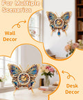 Butterfly Themed 3D Puzzle Clock Kit With Pendulum Wooden Model For Wall Decor beginners friendly, shown as wall and desk decor.